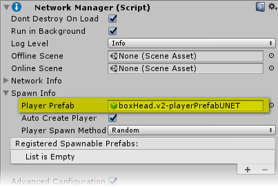 Link Player Prefab to Network Manager